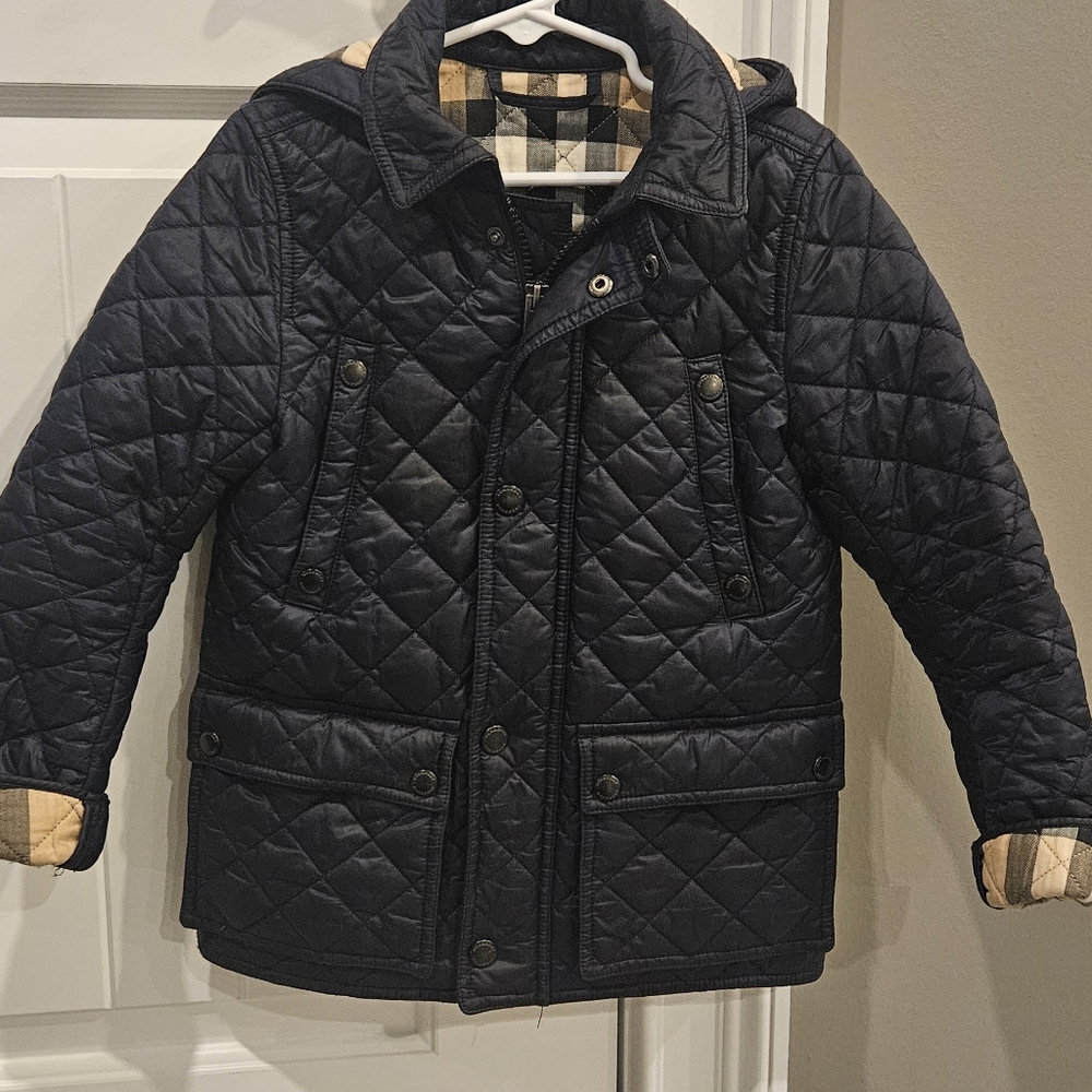 Burberry Black Quilted Kids Puffer Jacket with Check Lining